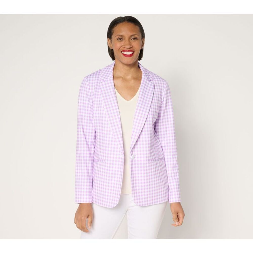 Susan Graver Women's Top Sz XL Tailored by Printed Ponte Blazer Silver